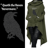 Long Hoodie Raven Edgar Allen Poe Hi Low Asymmetrical Hem